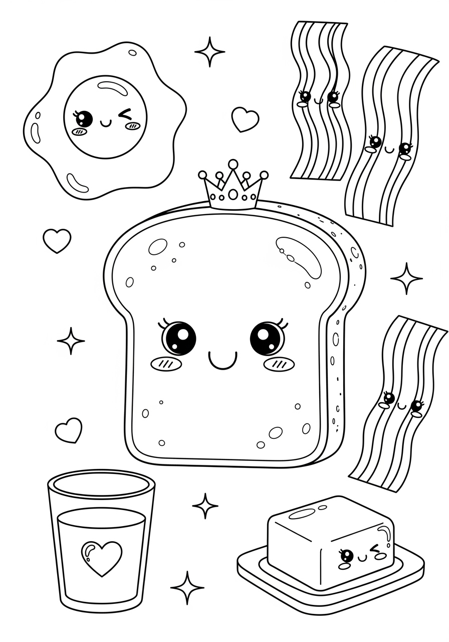 Desenho de café da manhã com fatia de pão e ovo