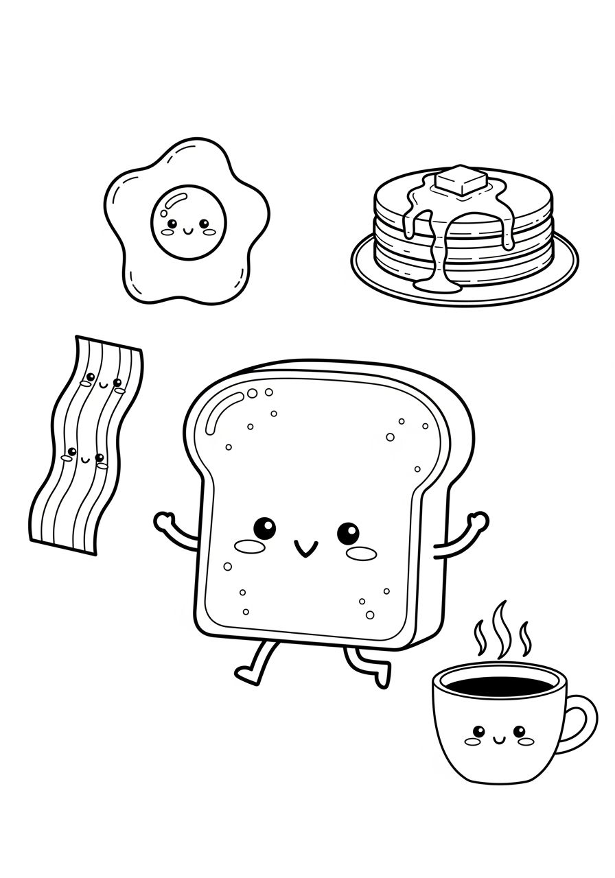 Desenho de café da manhã divertido para colorir