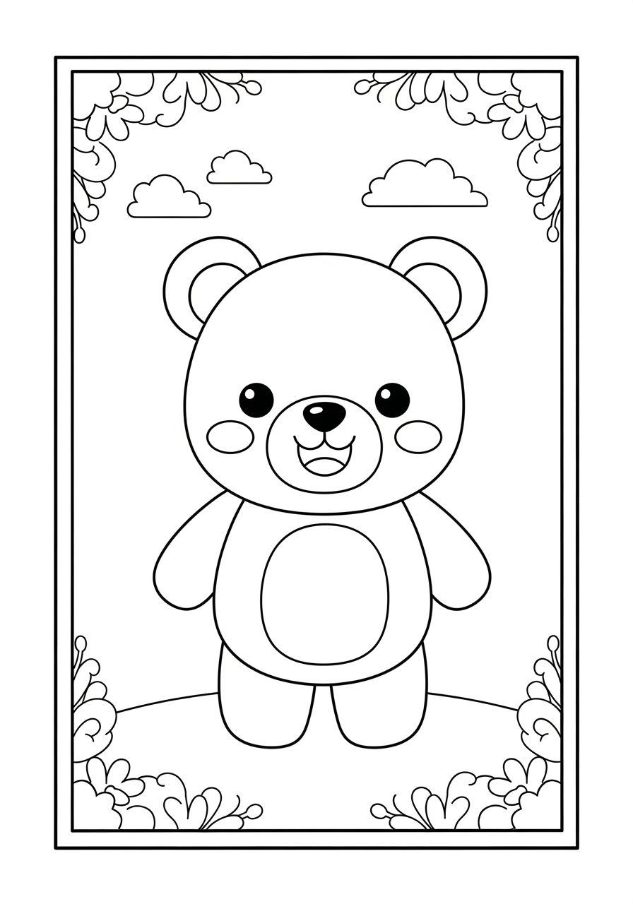 Desenho de Urso Kawaii para pintar e colorir
