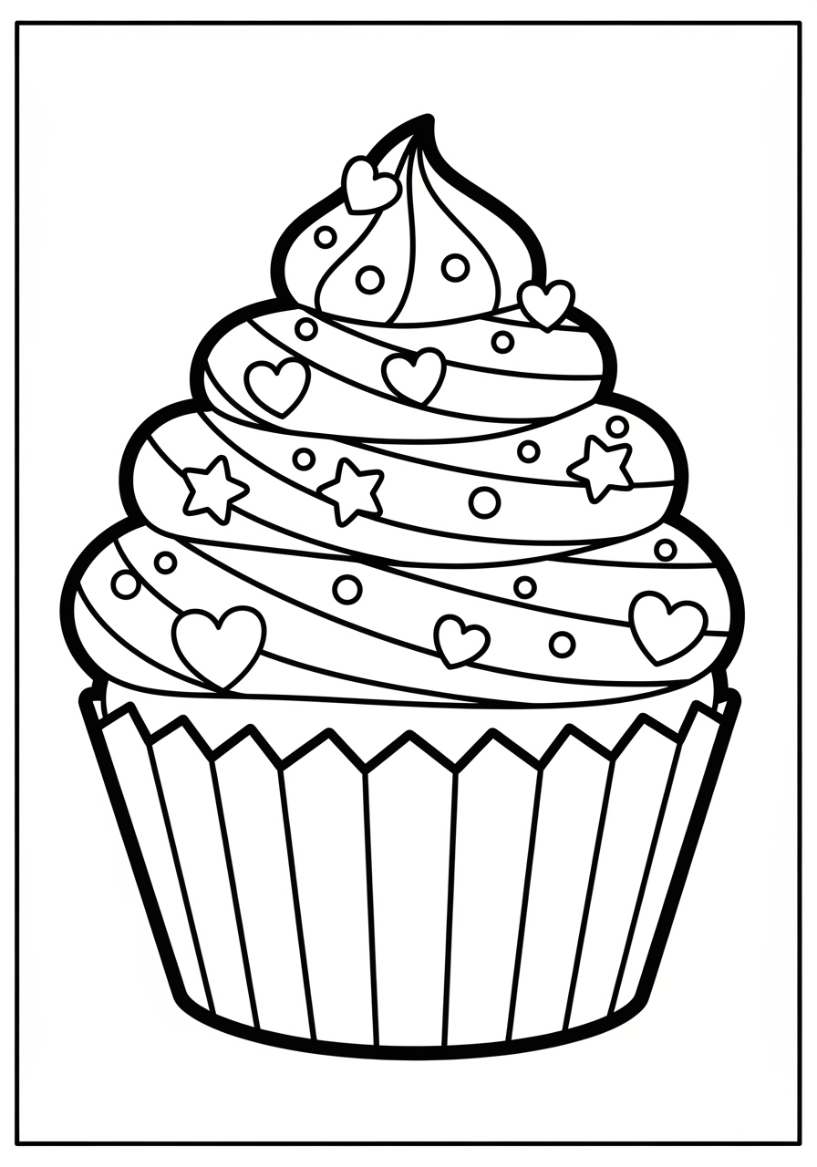 Desenho de Cupcake com enfeites para colorir