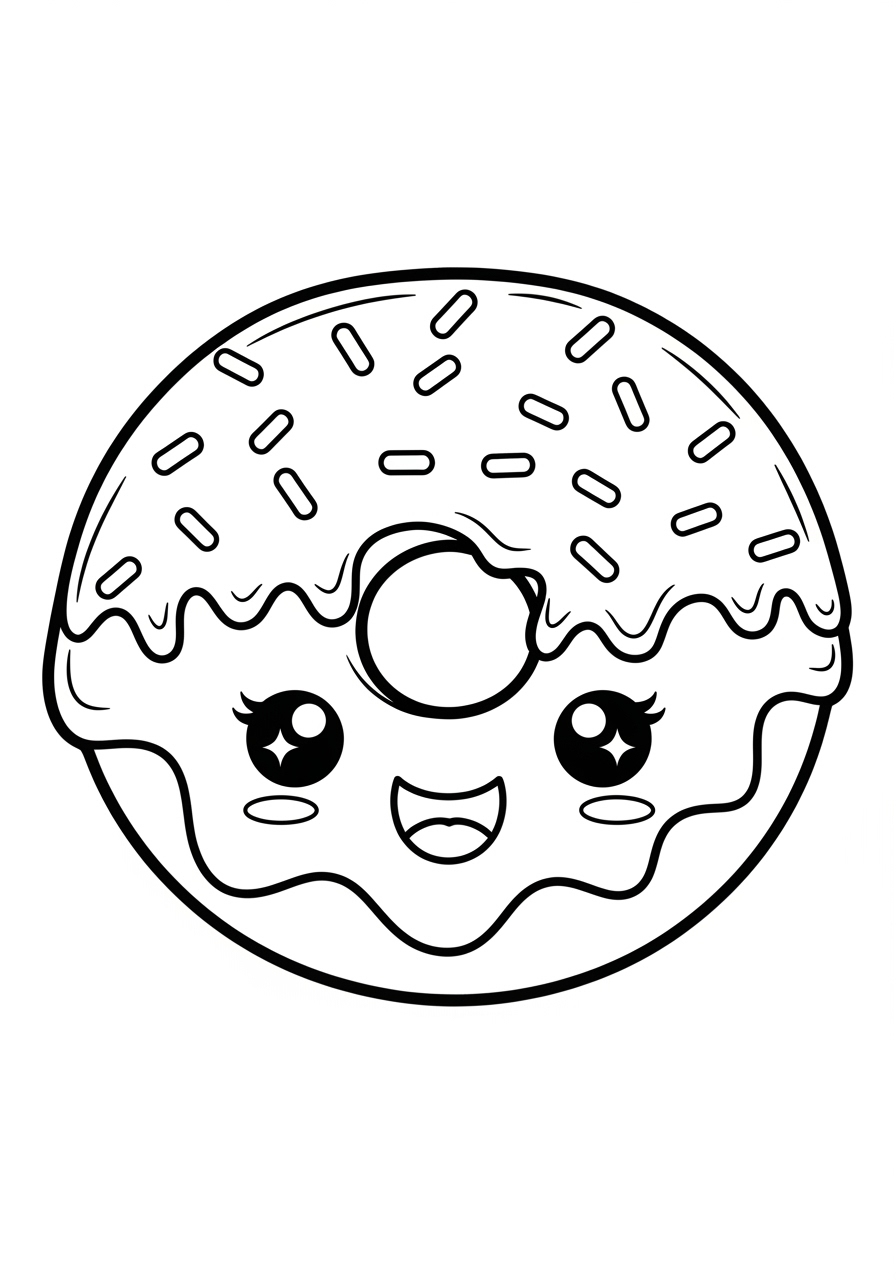 Desenho kawaii de donut sorridente para colorir