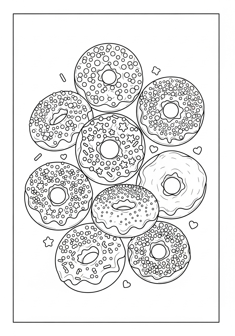 Desenho de donuts decorados para colorir