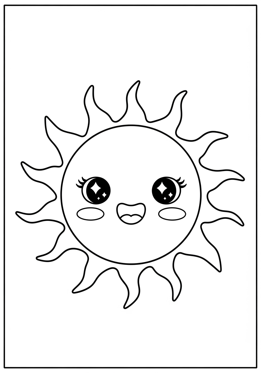Desenho de Sol kawaii com rosto alegre para colorir
