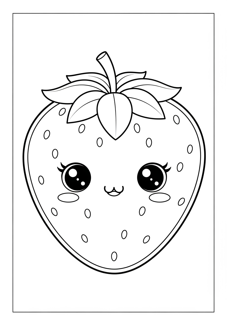 Desenho de Morango kawaii para colorir