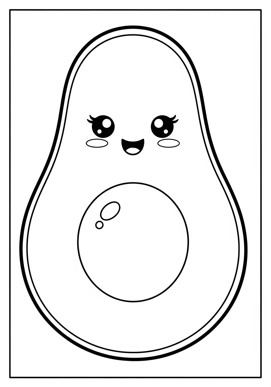 Desenho de Abacate kawaii para imprimir e colorir
