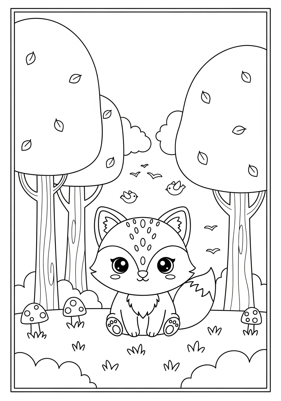 Desenho de Raposa em um cenário natural simples