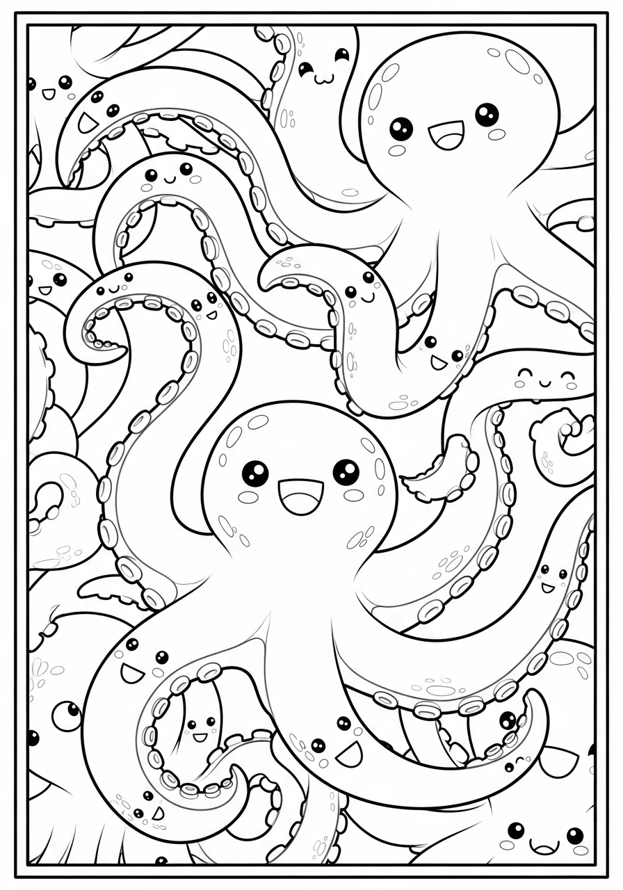 Desenho de polvos fofos em um fundo divertido para colorir