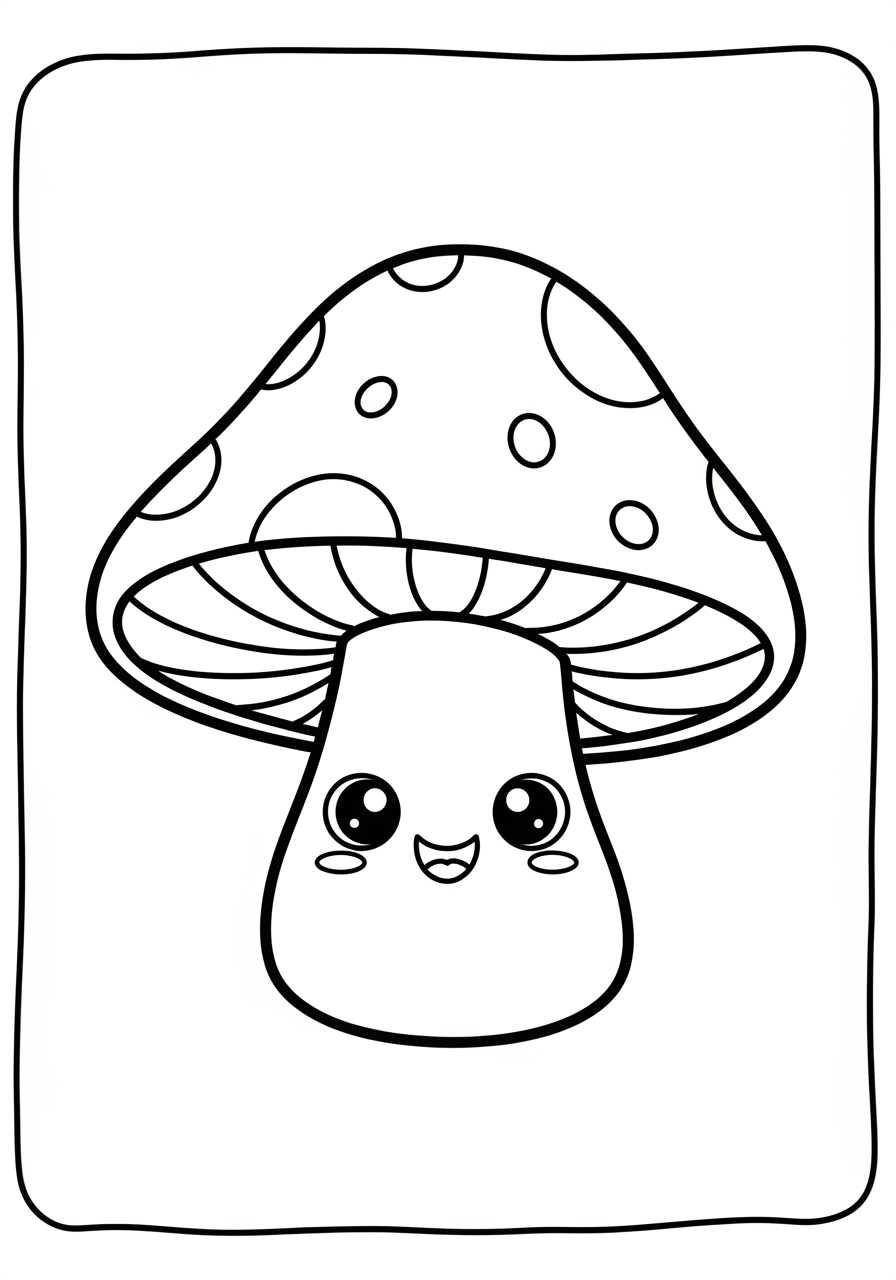 Desenho de Cogumelo Kawaii com olhos grandes e sorriso