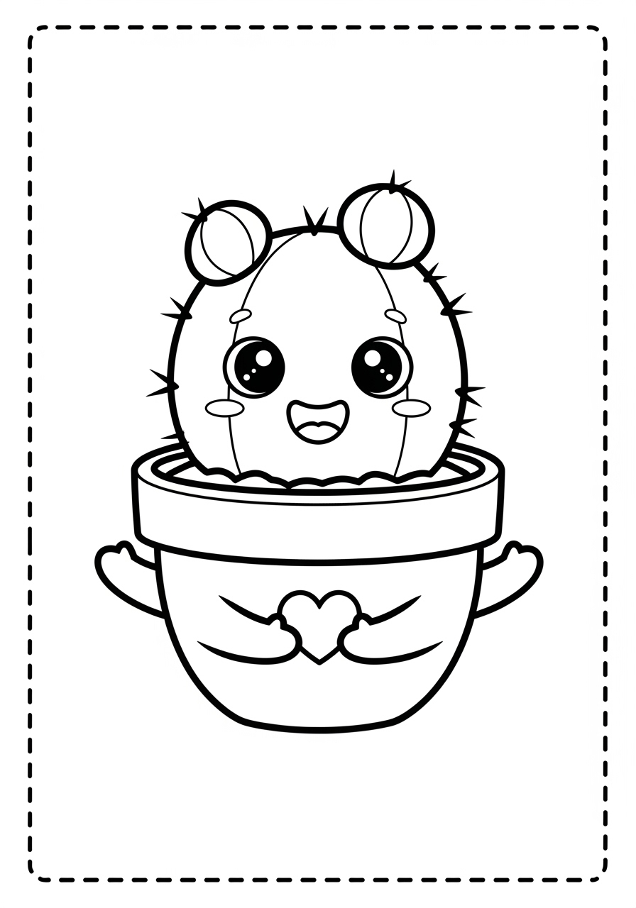 Desenho de Cacto fofo em vaso sorridente para colorir