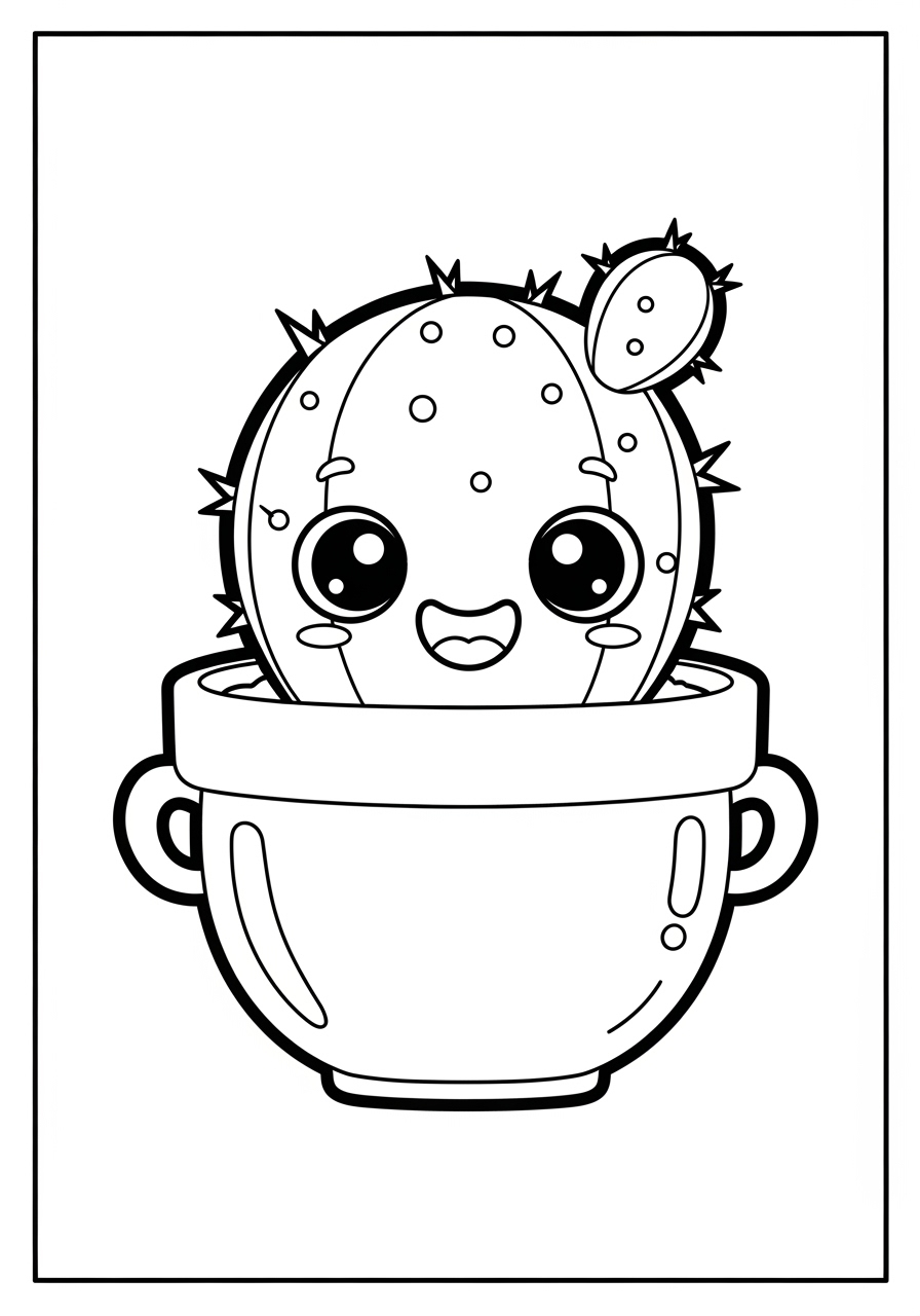 Desenho de Cacto kawaii em vaso para colorir