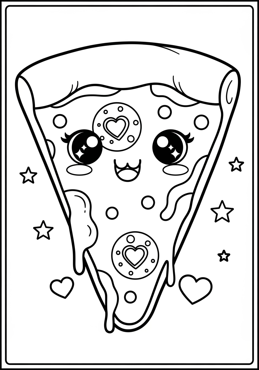 Desenho de Pizza kawaii para colorir