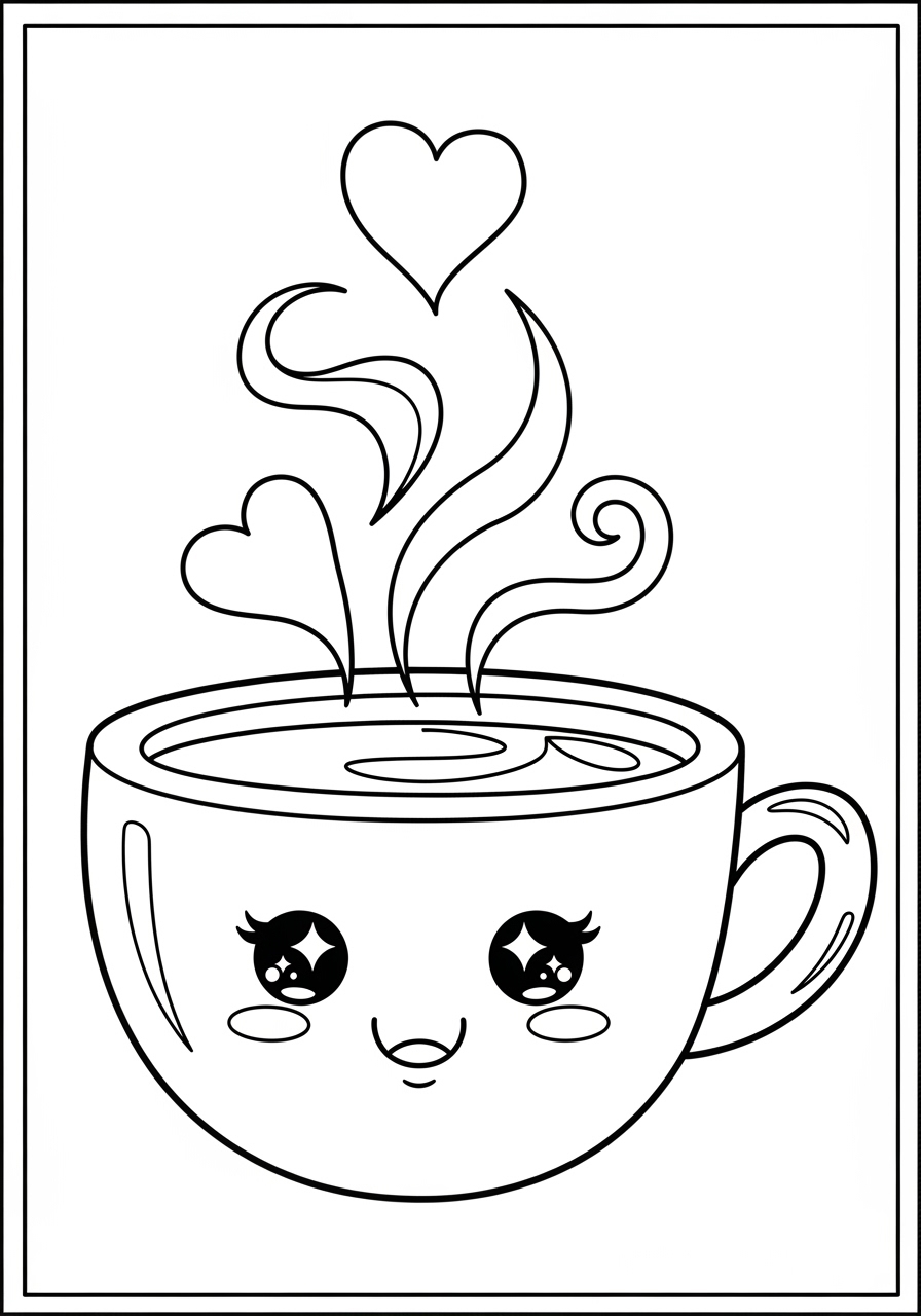 Desenho de Caneca com corações para colorir