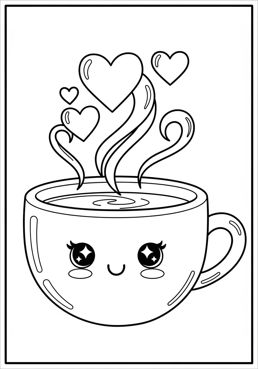 Desenho de Caneca com corações para colorir