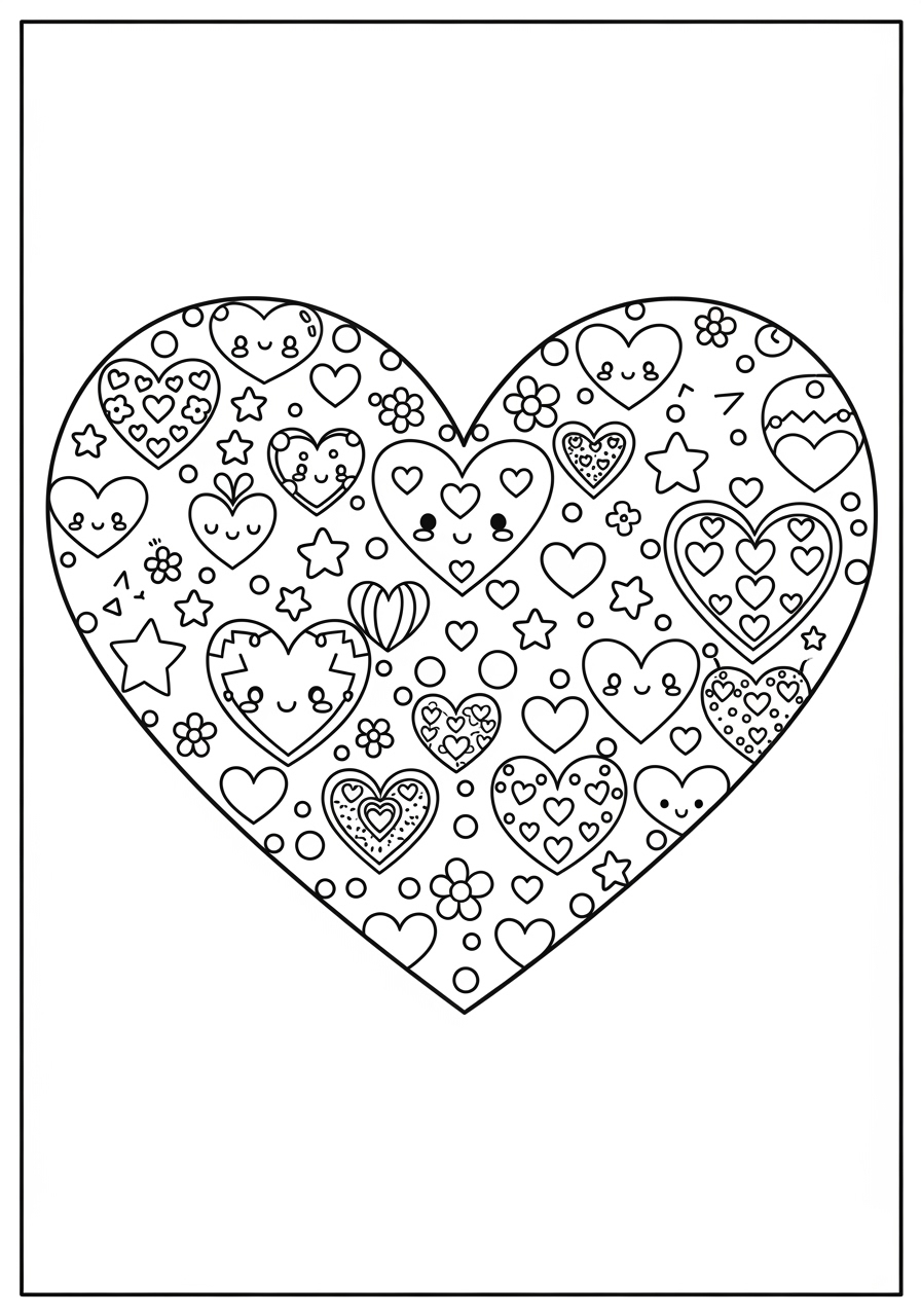 Desenho de Corações fofos para colorir