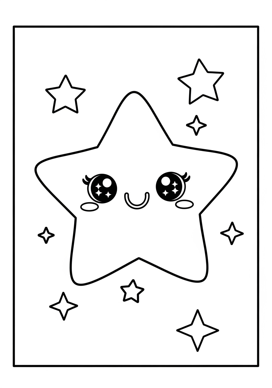 Desenho de estrela kawaii com olhos brilhantes