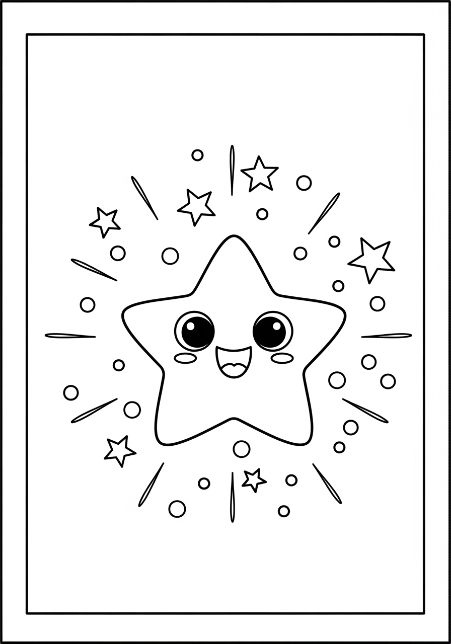Desenho de estrela kawaii com expressões e estrelas menores
